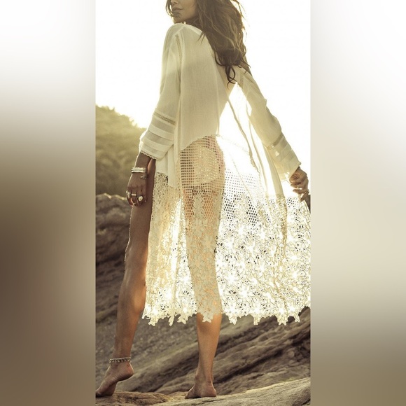 ANNA SUI X O'Neill Women's Wanderer Kimono Cover Up white lace eyelet S - Picture 1 of 8